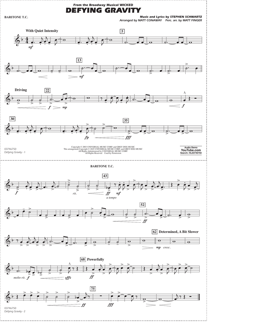 Defying Gravity (from Wicked) (arr. Matt Conaway & Matt Finger) - Baritone T.C. Marching Band scores gallery preview page 1