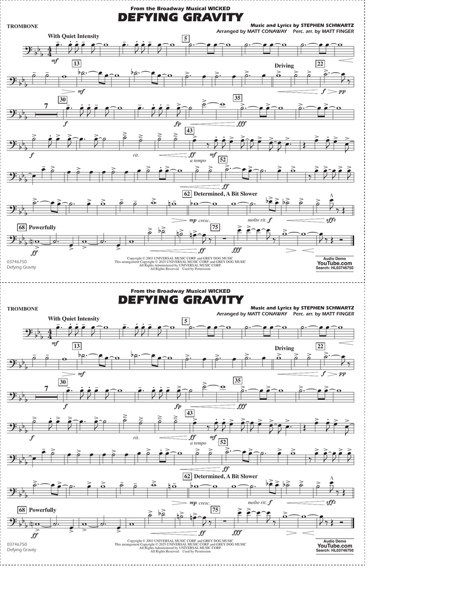 Defying Gravity (from Wicked) (arr. Matt Conaway & Matt Finger) - Trombone Marching Band scores gallery preview page 1