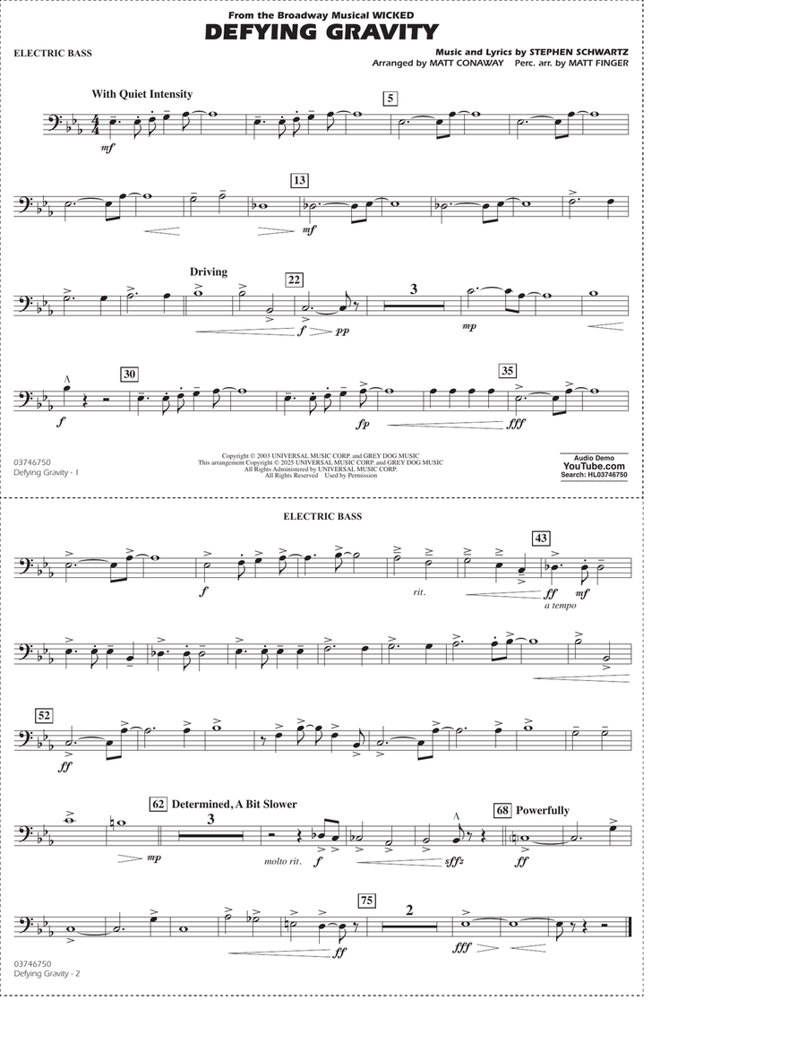 Defying Gravity (from Wicked) (arr. Matt Conaway & Matt Finger) - Electric Bass Marching Band scores gallery preview page 1