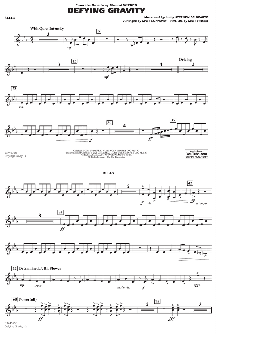 Defying Gravity (from Wicked) (arr. Matt Conaway & Matt Finger) - Bells Marching Band scores gallery preview page 1