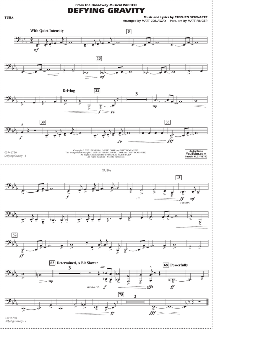 Defying Gravity (from Wicked) (arr. Matt Conaway & Matt Finger) - Tuba Marching Band scores gallery preview page 1