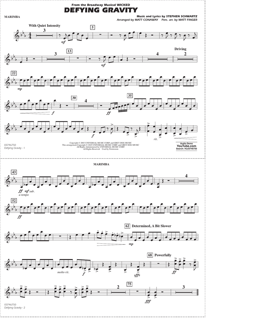 Defying Gravity (from Wicked) (arr. Matt Conaway & Matt Finger) - Marimba Marching Band scores gallery preview page 1