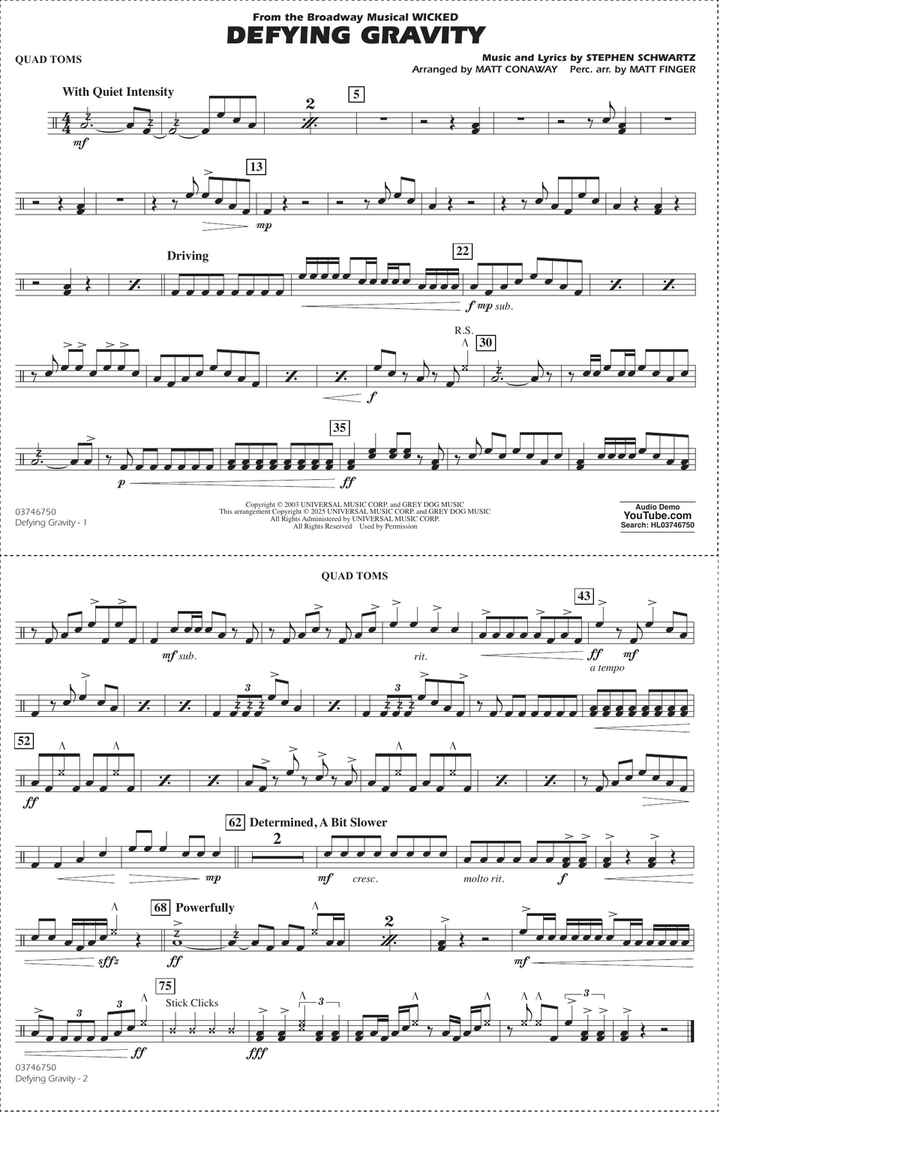 Defying Gravity (from Wicked) (arr. Matt Conaway & Matt Finger) - Quad Toms Marching Band scores gallery preview page 1