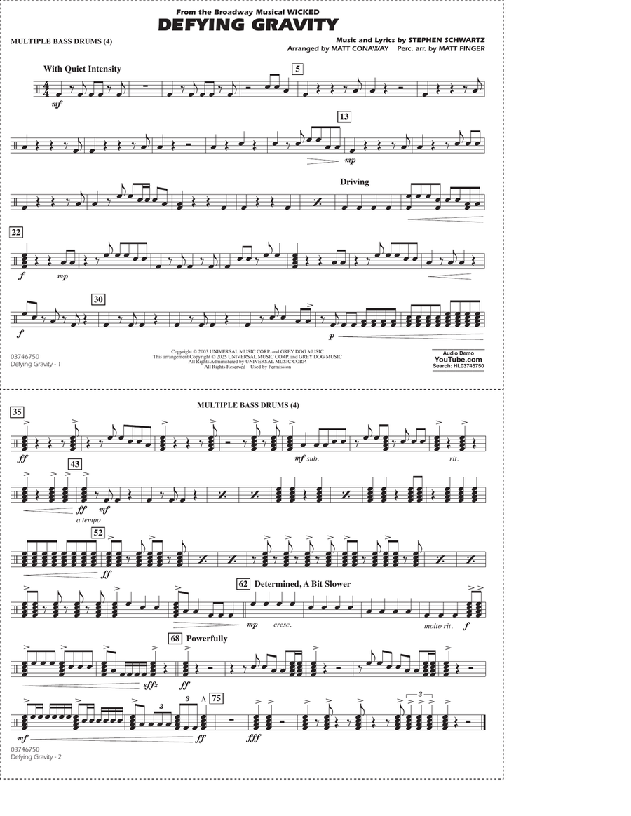 Defying Gravity (from Wicked) (arr. Matt Conaway & Matt Finger) - Multiple Bass Drums Marching Band scores gallery preview page 1