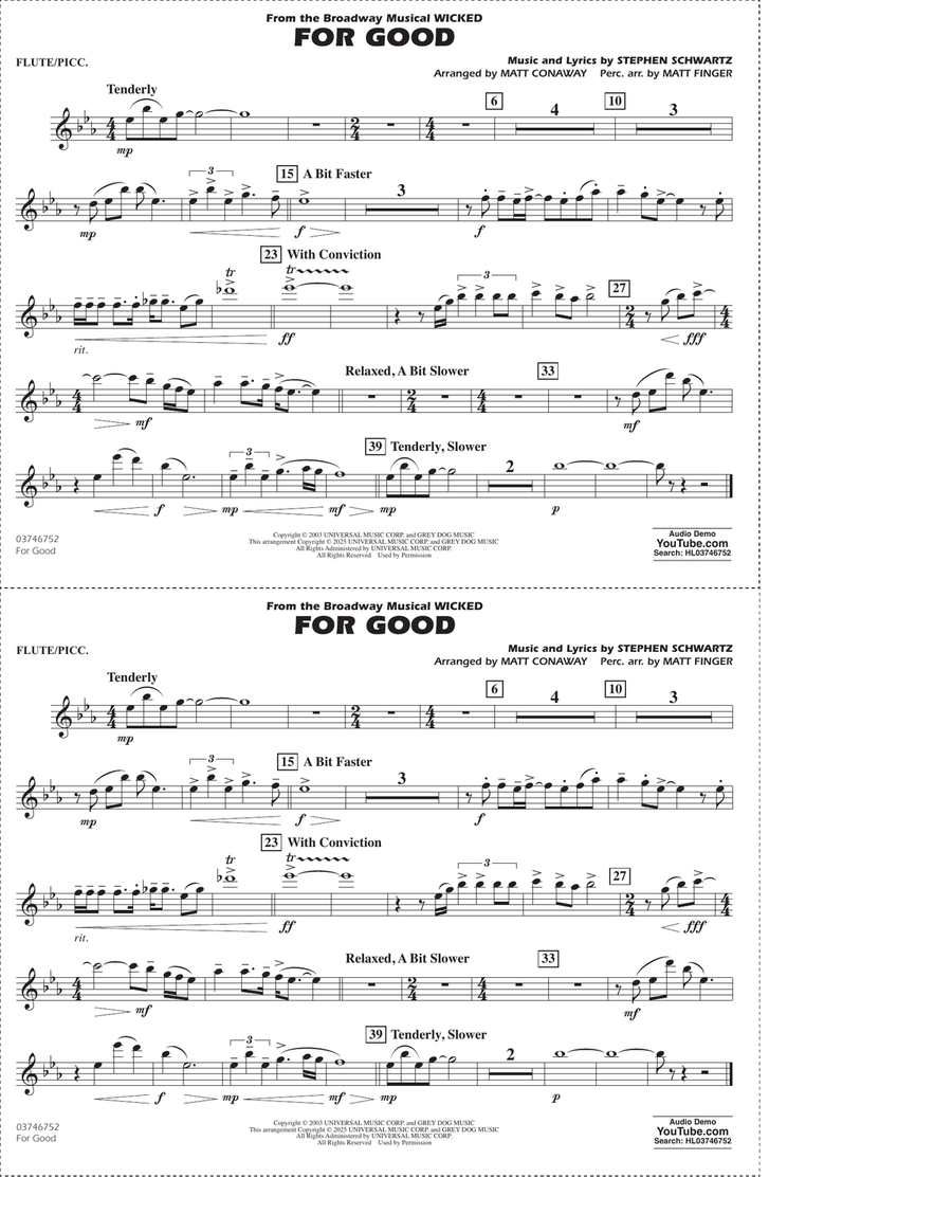 For Good (from Wicked) (arr. Matt Conaway & Matt Finger) - Flute/Piccolo Marching Band scores gallery preview page 1