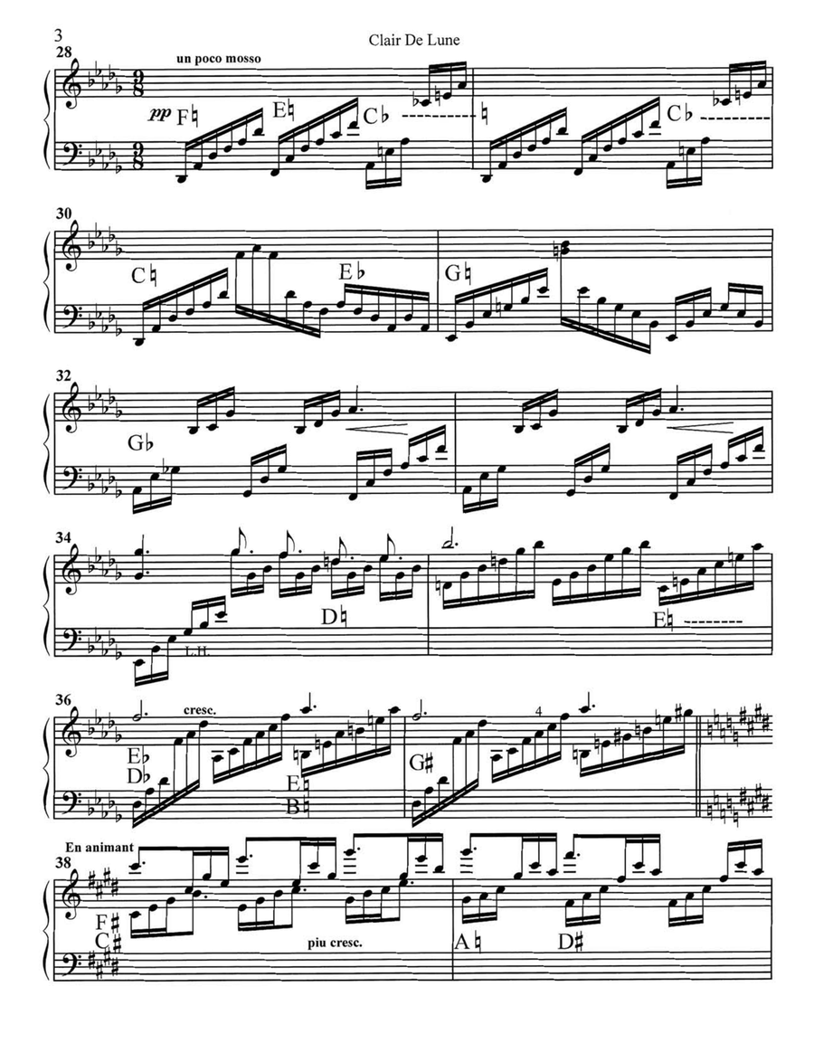 Clair De Lune for harp, flute, and cello Small Ensemble scores gallery preview page 4