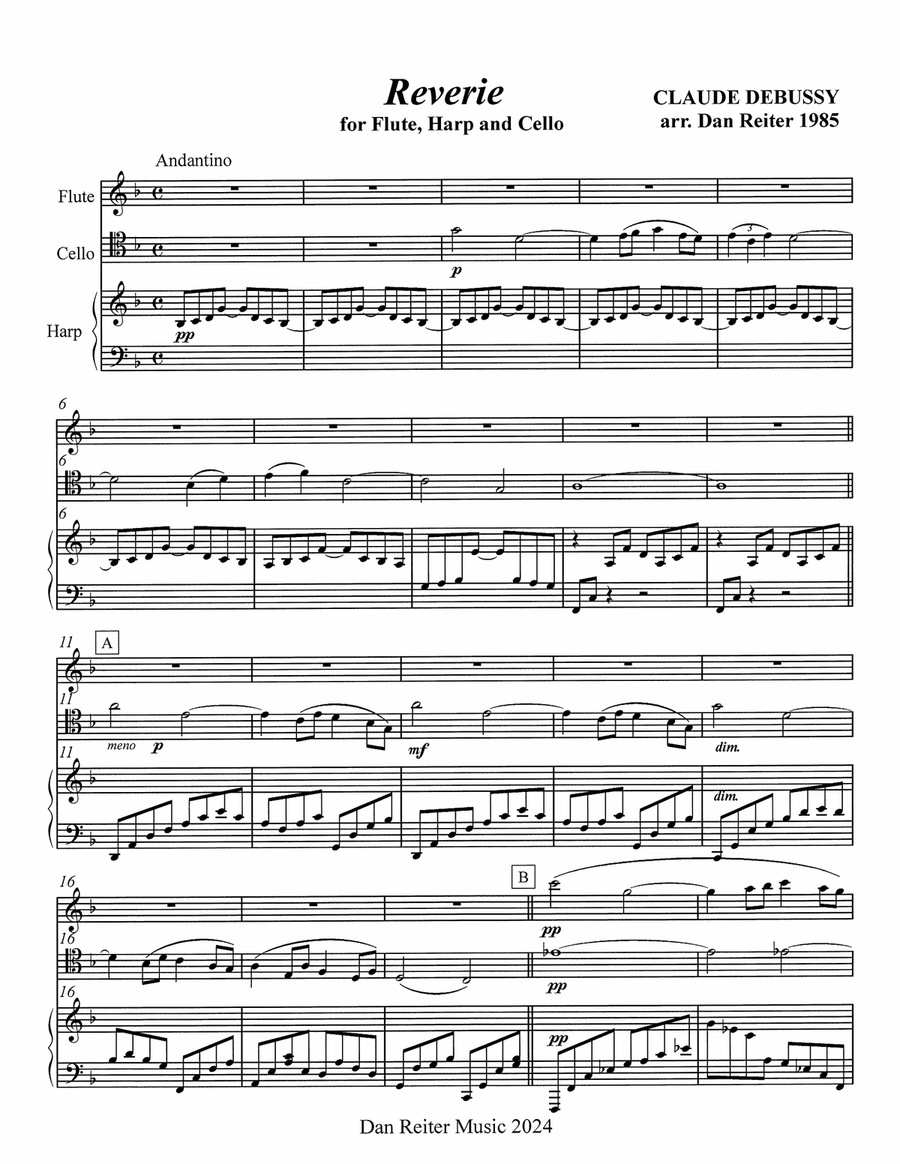 Reverie for harp, flute, and cello Small Ensemble scores gallery preview page 6