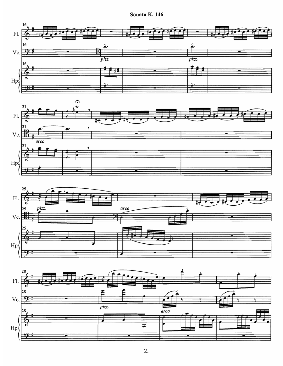 Scarlatti – Sonata K 146 – arranged for Flute, Harp, and Cello Small Ensemble scores gallery preview page 6