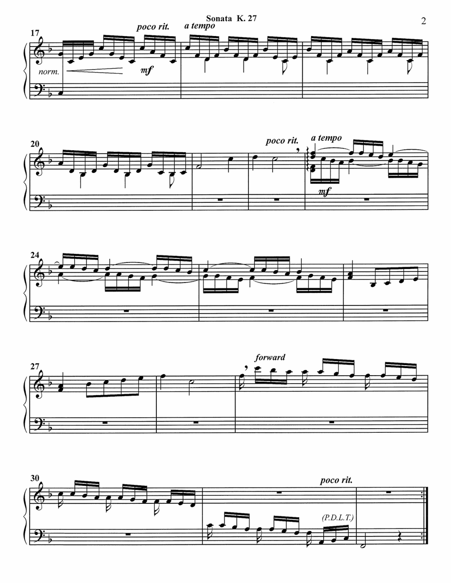 Scarlatti – Sonata K 27 – arranged for Flute, Harp, and Cello Small Ensemble scores gallery preview page 3