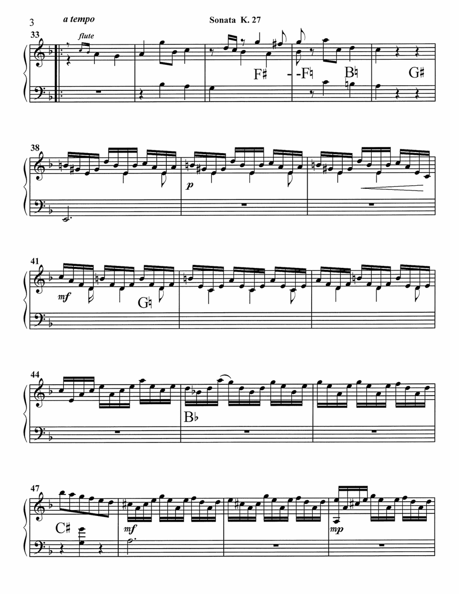 Scarlatti – Sonata K 27 – arranged for Flute, Harp, and Cello Small Ensemble scores gallery preview page 4