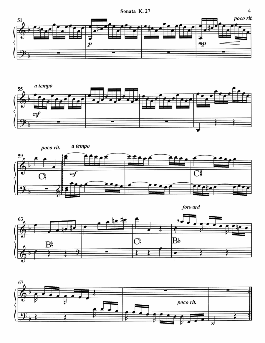 Scarlatti – Sonata K 27 – arranged for Flute, Harp, and Cello Small Ensemble scores gallery preview page 5