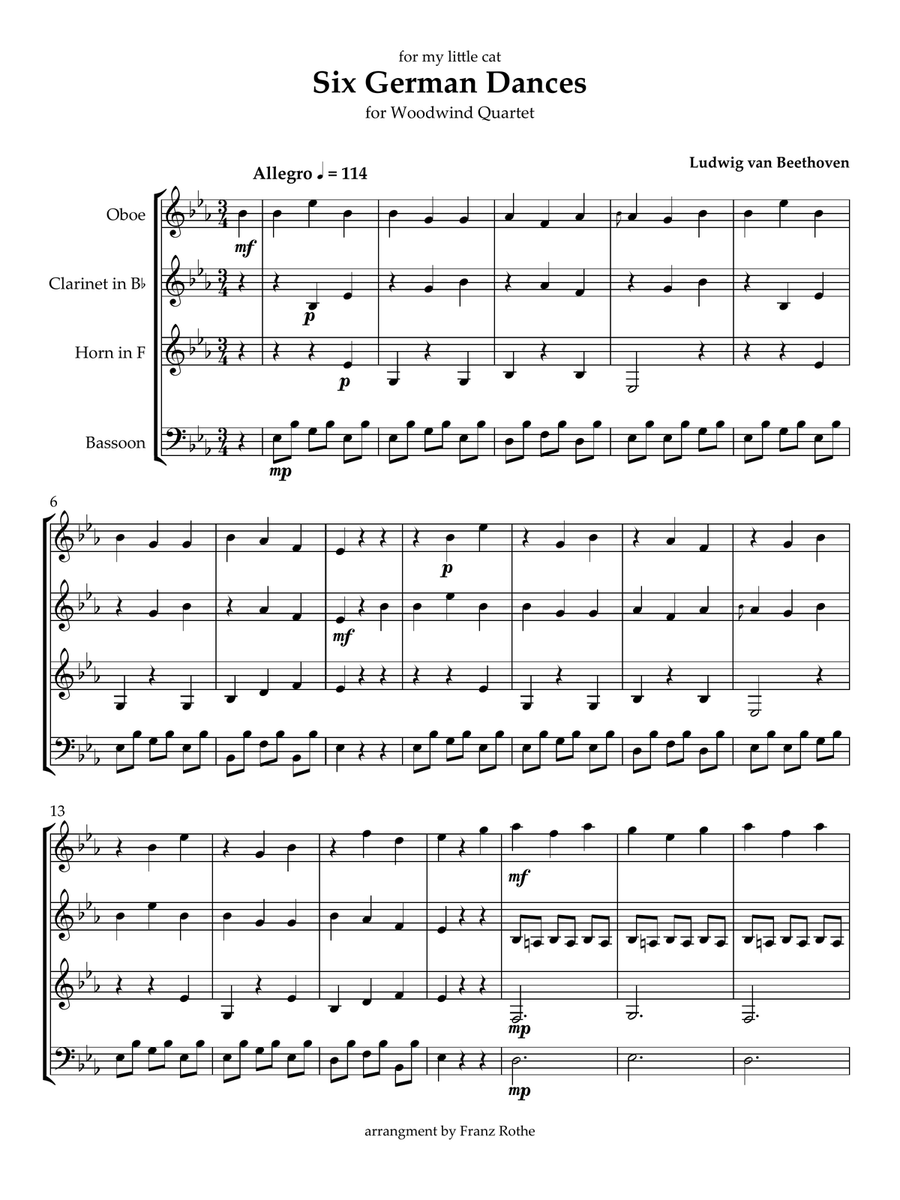 Six German Dances for Woodwind Quartet Woodwind Quartet scores gallery preview page 1