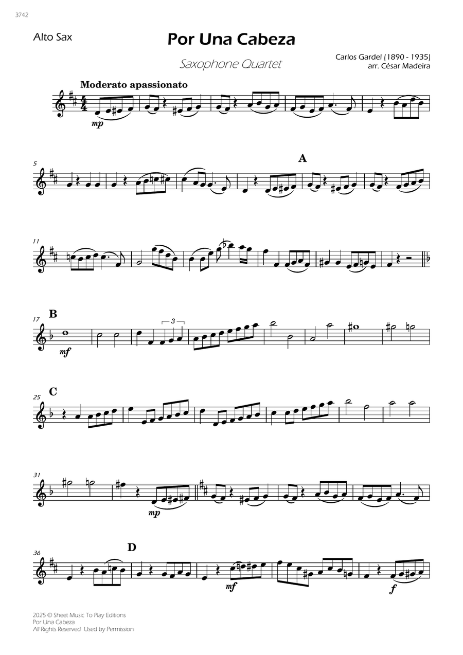 Por Una Cabeza - Sax Quartet (Individual Parts) Saxophone Quartet scores gallery preview page 2