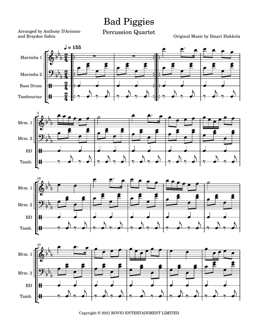 Bad Piggies Theme Bad Piggies Theme Concert Band scores gallery preview page 1