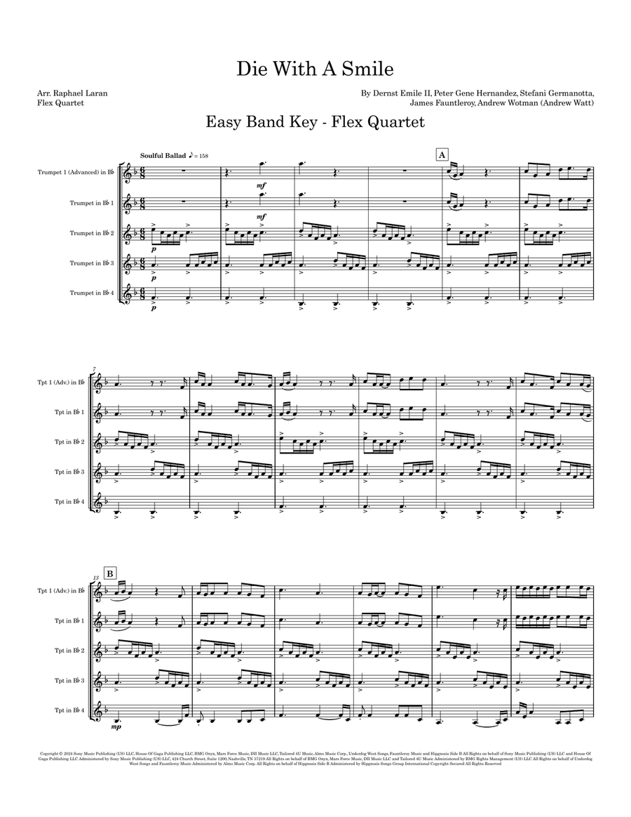 Die With A Smile Small Ensemble scores gallery preview page 1