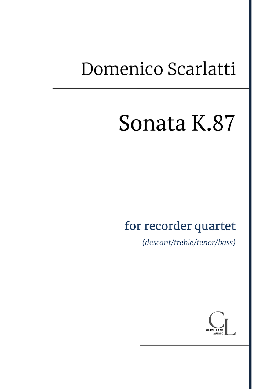 Scarlatti Sonata K87 for Recorder Quartet (D/Tr/T/B) Chamber Music scores gallery preview page 1