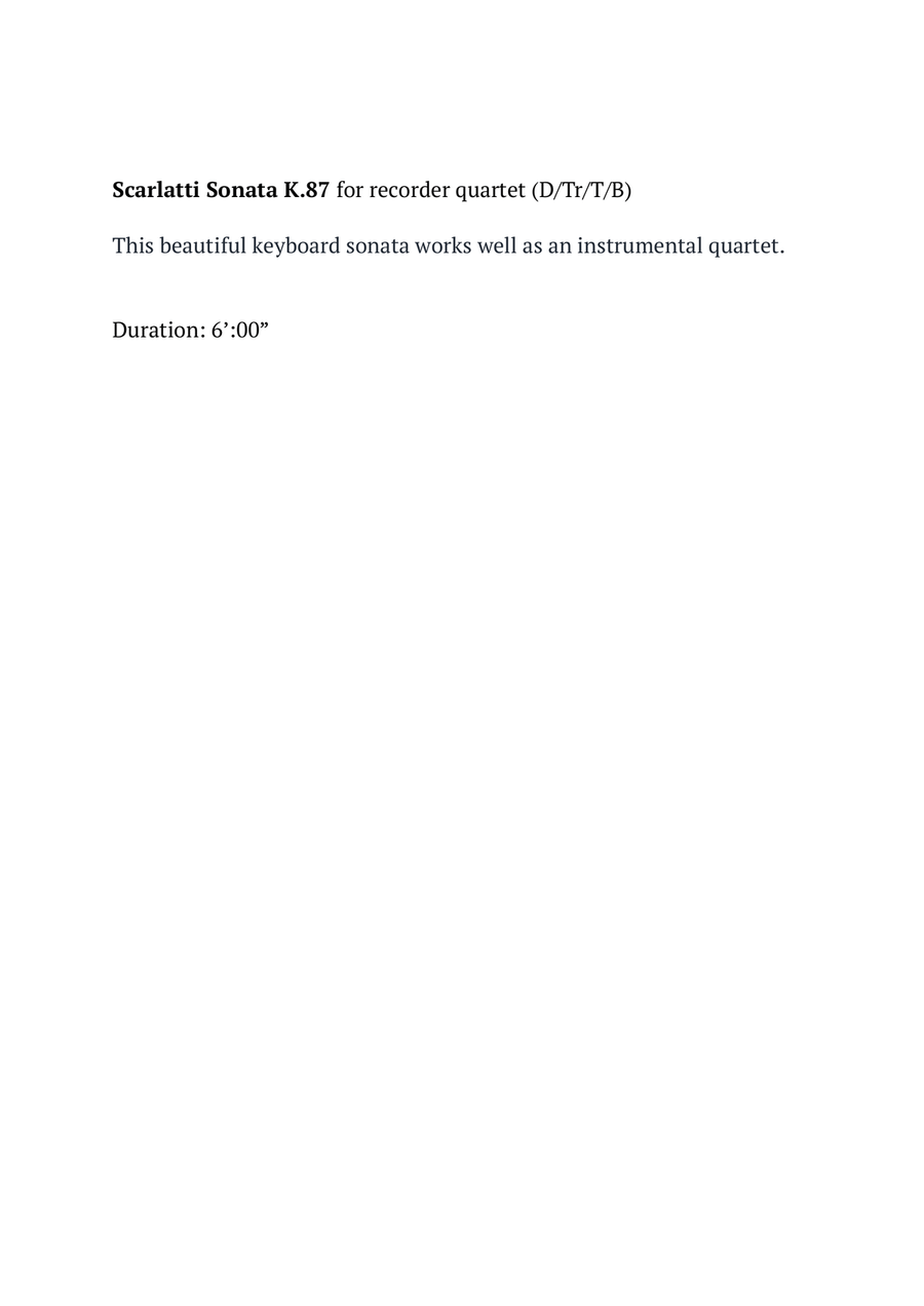 Scarlatti Sonata K87 for Recorder Quartet (D/Tr/T/B) Chamber Music scores gallery preview page 2