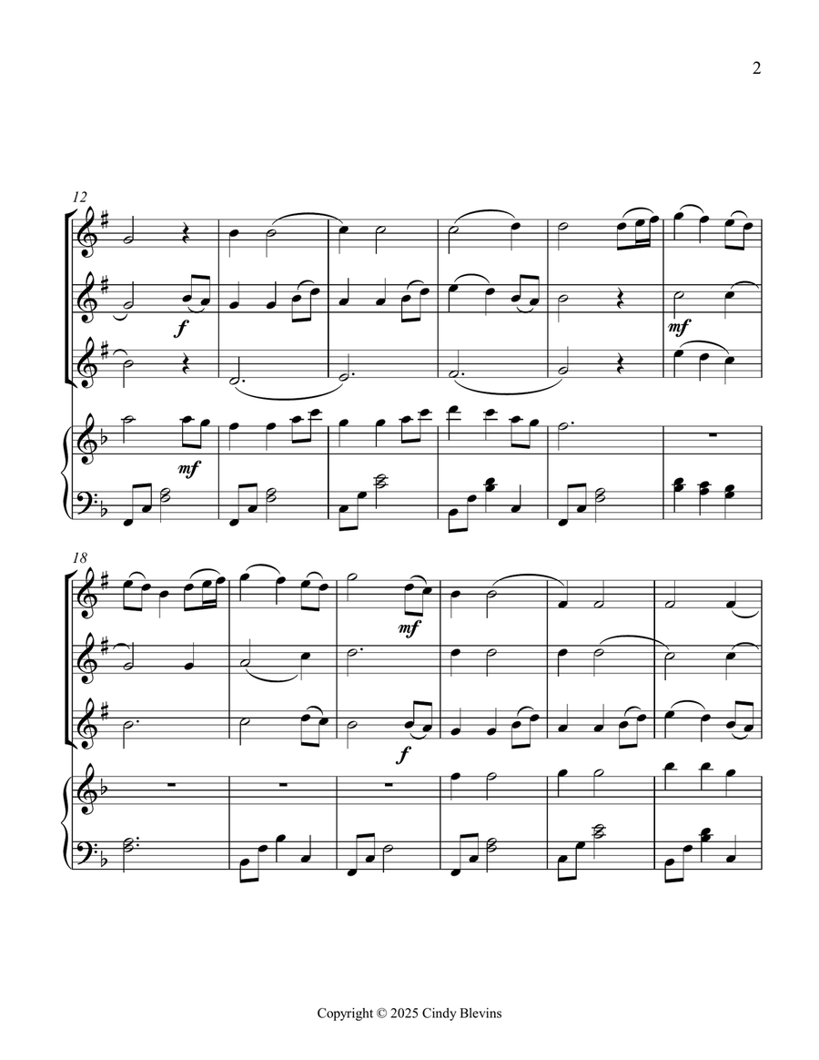 Come, Thou Fount of Every Blessing, for Three Clarinets and Piano Small Ensemble scores gallery preview page 3