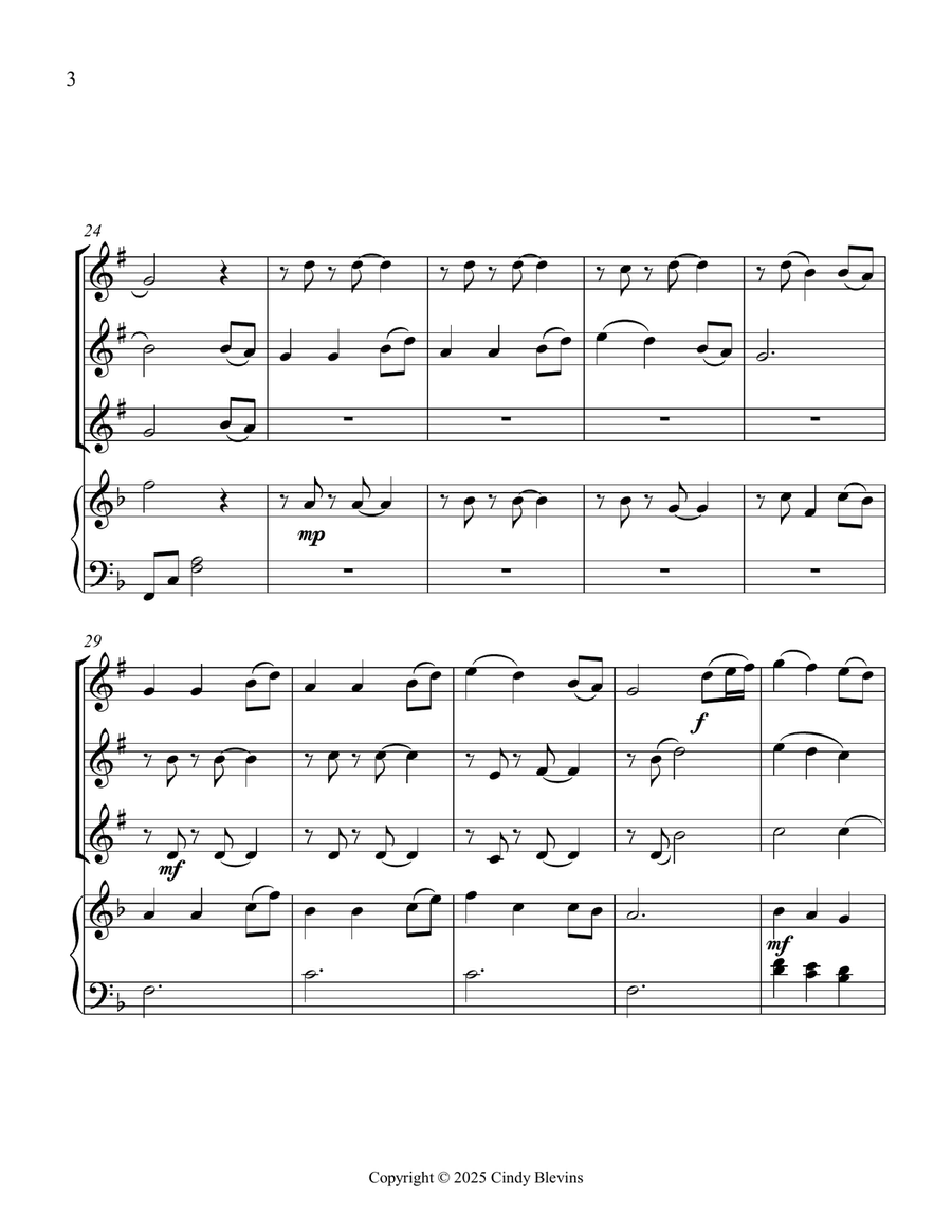Come, Thou Fount of Every Blessing, for Three Clarinets and Piano Small Ensemble scores gallery preview page 4