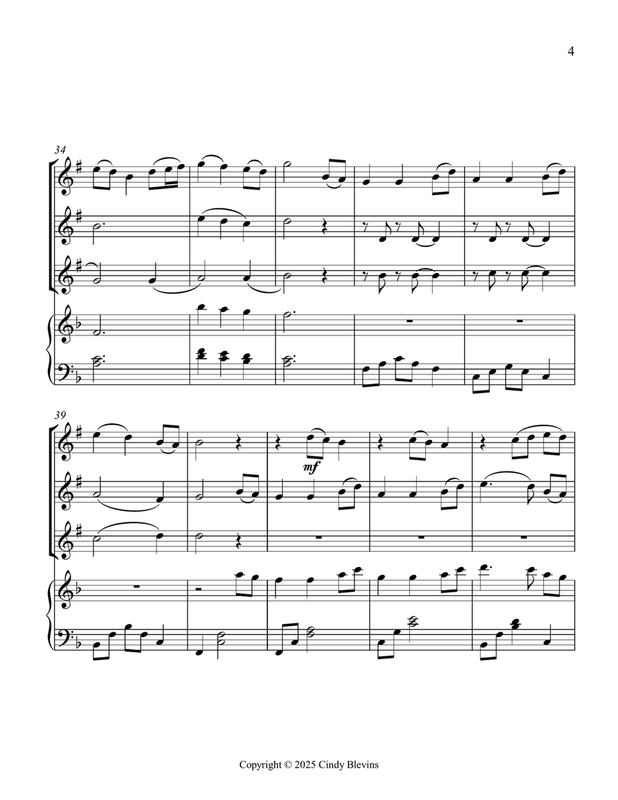 Come, Thou Fount of Every Blessing, for Three Clarinets and Piano Small Ensemble scores gallery preview page 5