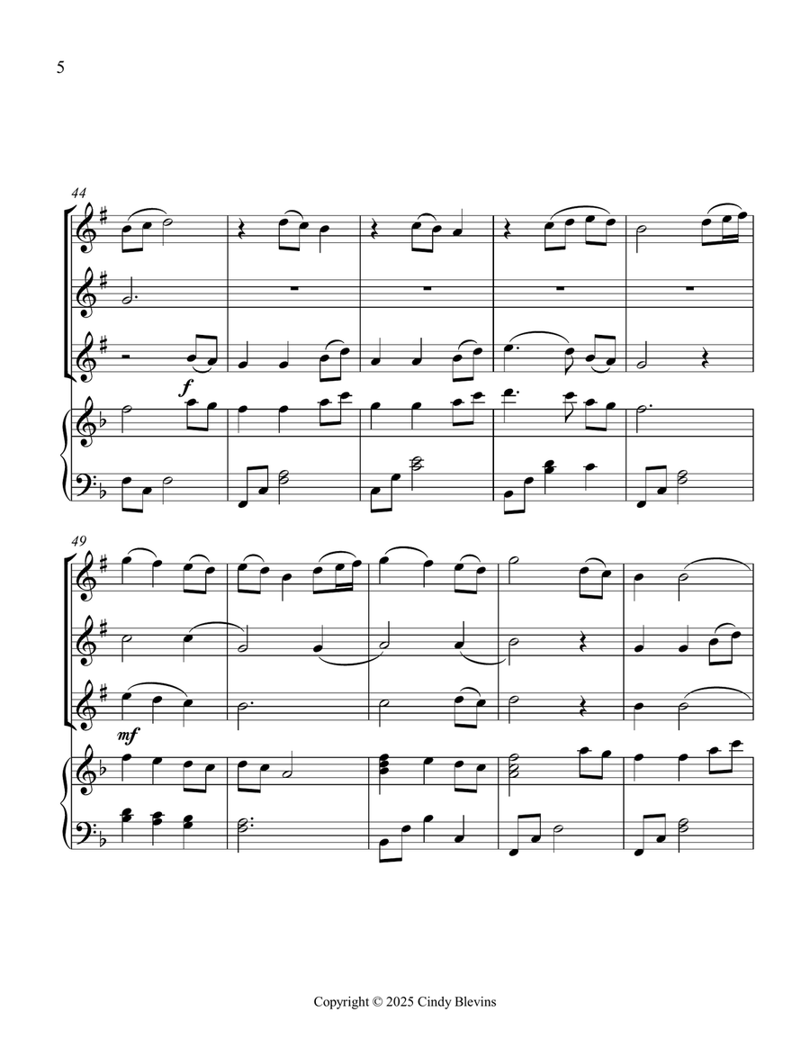 Come, Thou Fount of Every Blessing, for Three Clarinets and Piano Small Ensemble scores gallery preview page 6