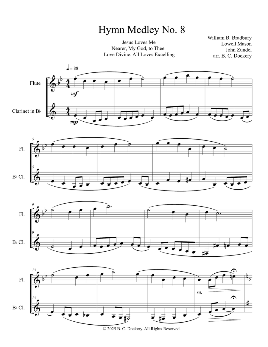 Hymn Medley No. 8 (Flute and Clarinet Duet) Woodwind Duet scores gallery preview page 1