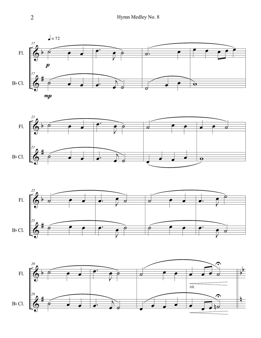 Hymn Medley No. 8 (Flute and Clarinet Duet) Woodwind Duet scores gallery preview page 2