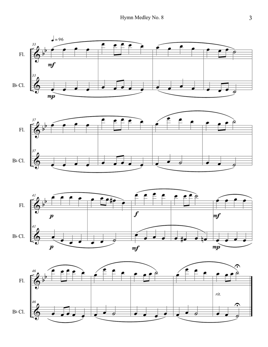 Hymn Medley No. 8 (Flute and Clarinet Duet) Woodwind Duet scores gallery preview page 3