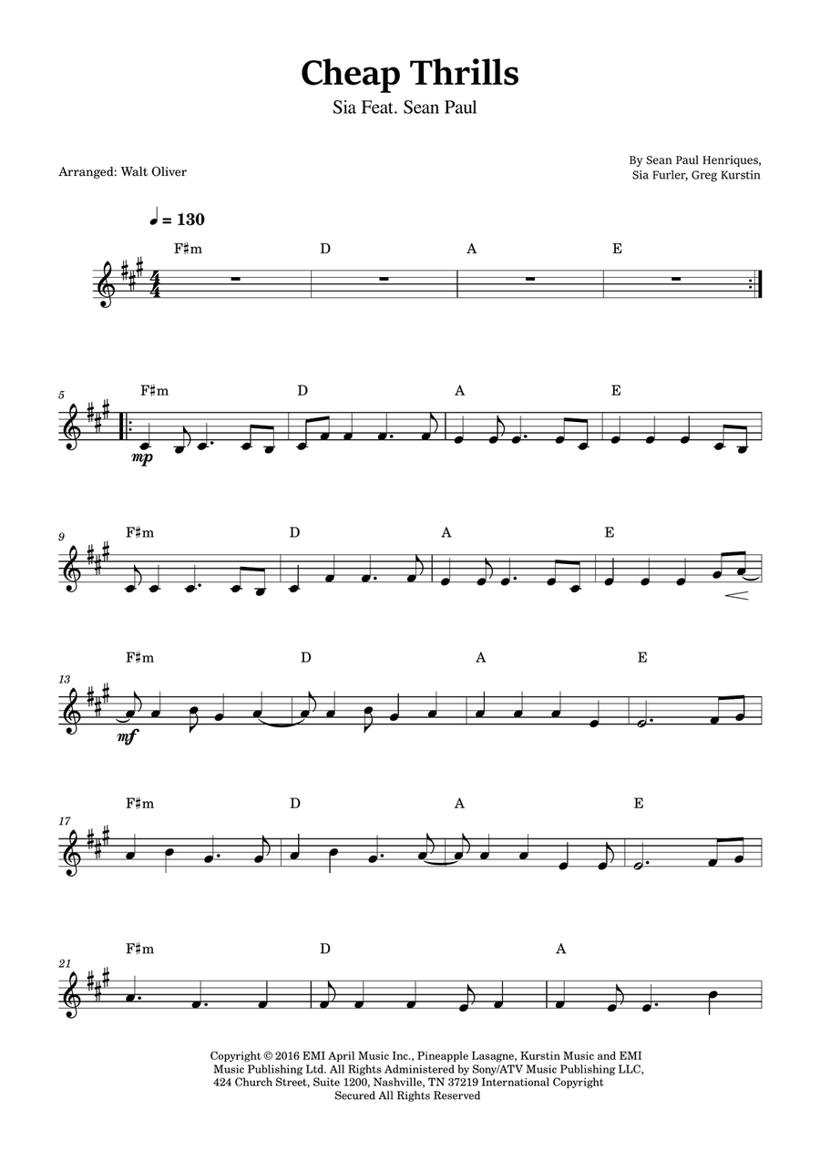 Cheap Thrills (Feat. Sean Paul) Horn Solo scores gallery preview page 1