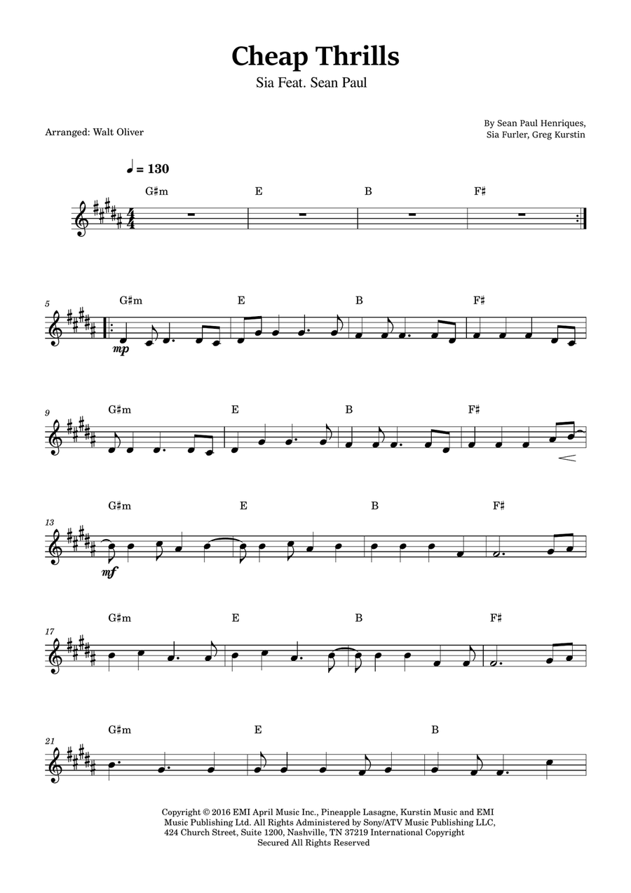 Cheap Thrills (Feat. Sean Paul) Horn Solo scores gallery preview page 1