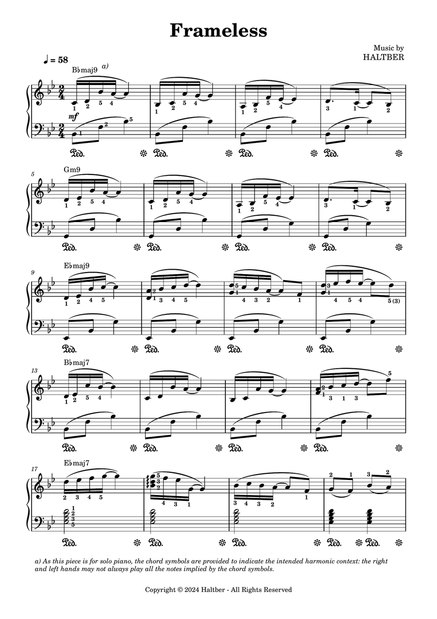 Frameless Piano Solo scores gallery preview page 1