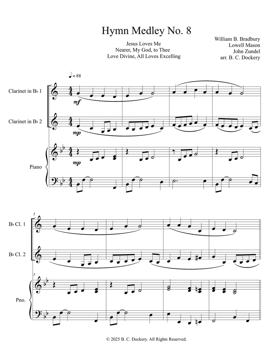 Hymn Medley No. 8 (Clarinet Duet with Piano Accompaniment) Clarinet Duet scores gallery preview page 1