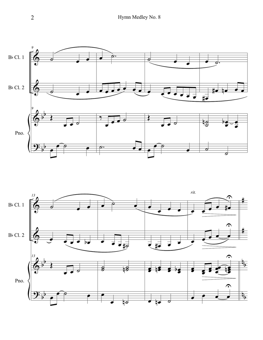Hymn Medley No. 8 (Clarinet Duet with Piano Accompaniment) Clarinet Duet scores gallery preview page 2