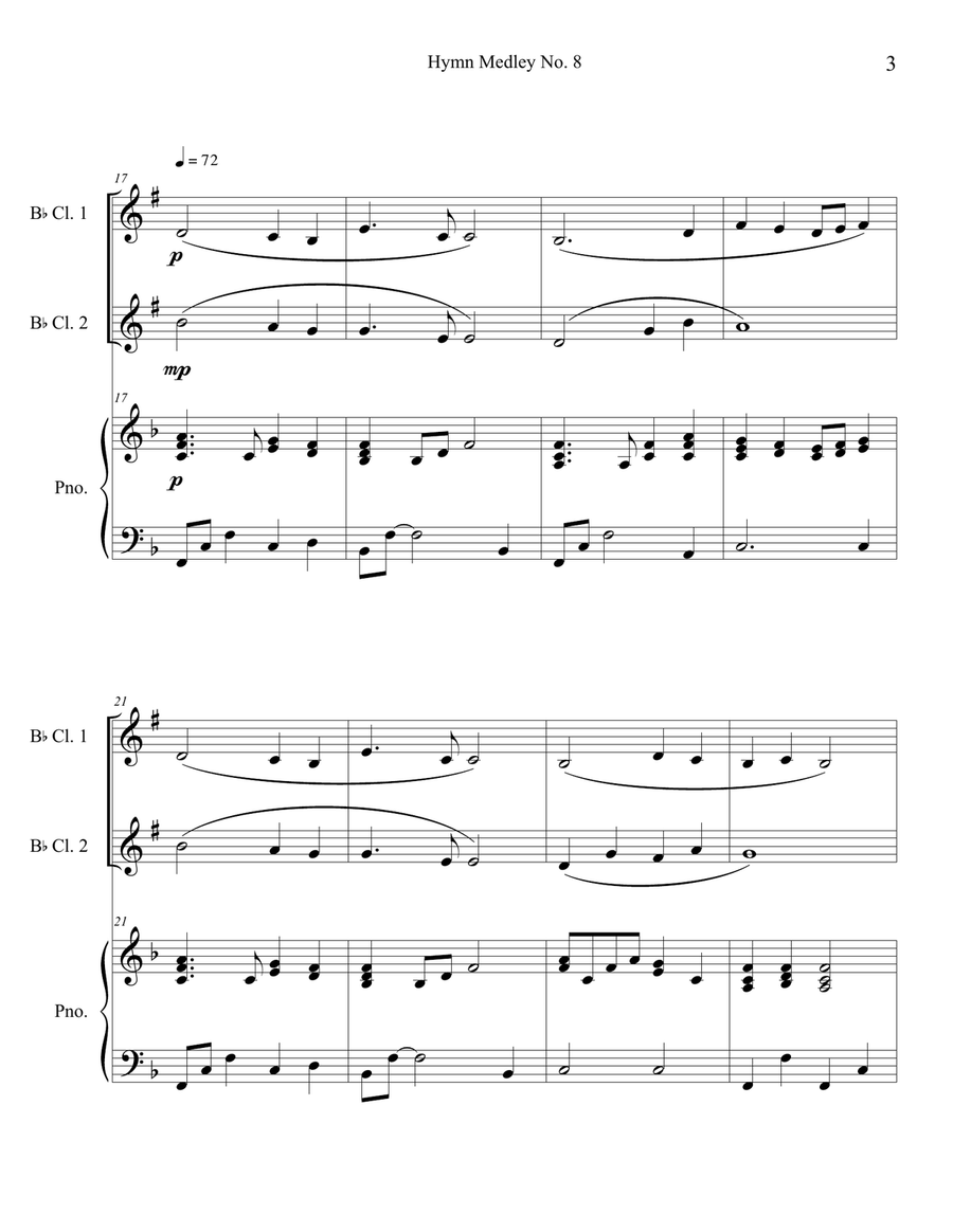 Hymn Medley No. 8 (Clarinet Duet with Piano Accompaniment) Clarinet Duet scores gallery preview page 3