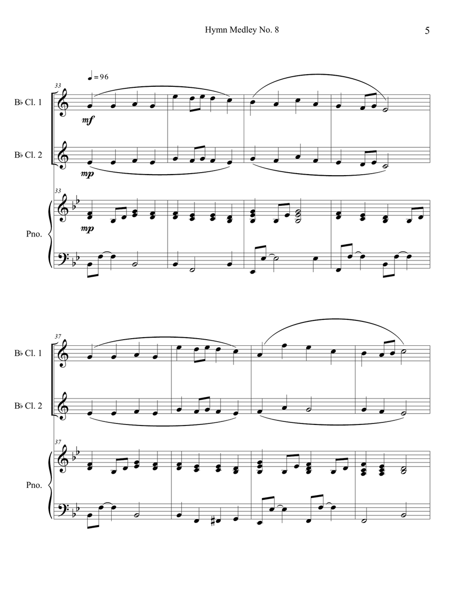 Hymn Medley No. 8 (Clarinet Duet with Piano Accompaniment) Clarinet Duet scores gallery preview page 5