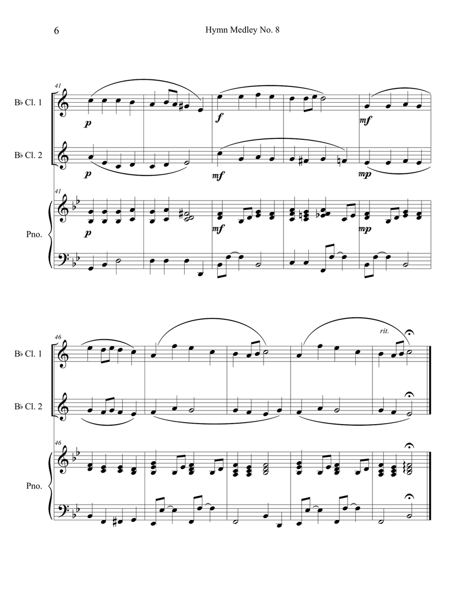 Hymn Medley No. 8 (Clarinet Duet with Piano Accompaniment) Clarinet Duet scores gallery preview page 6