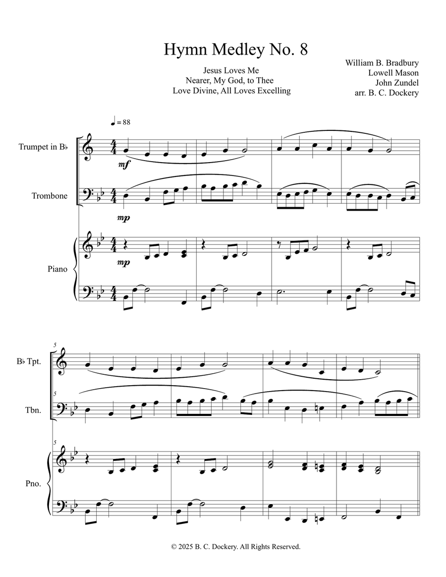 Hymn Medley No. 8 (Trumpet and Trombone Duet with Piano Accompaniment) Brass Duet scores gallery preview page 1