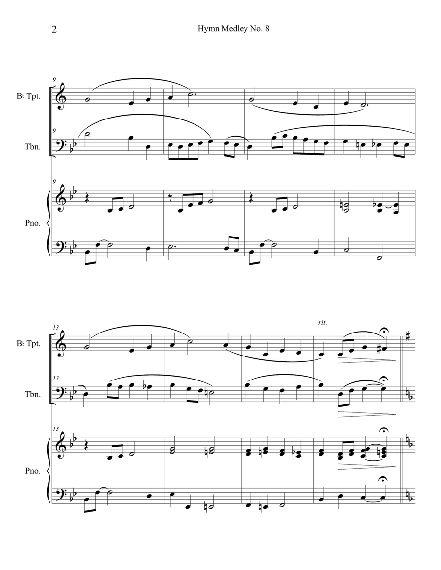 Hymn Medley No. 8 (Trumpet and Trombone Duet with Piano Accompaniment) Brass Duet scores gallery preview page 2