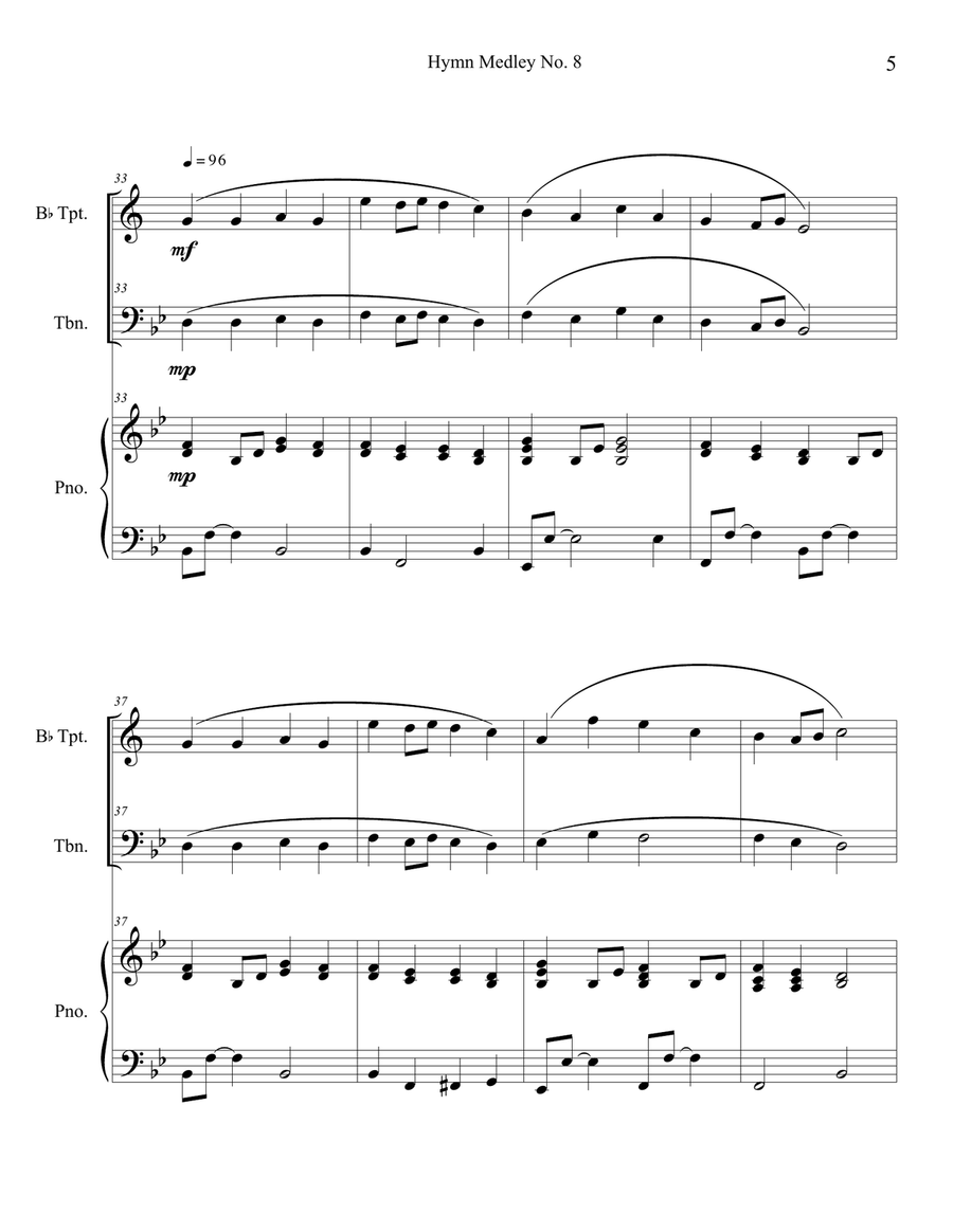 Hymn Medley No. 8 (Trumpet and Trombone Duet with Piano Accompaniment) Brass Duet scores gallery preview page 5