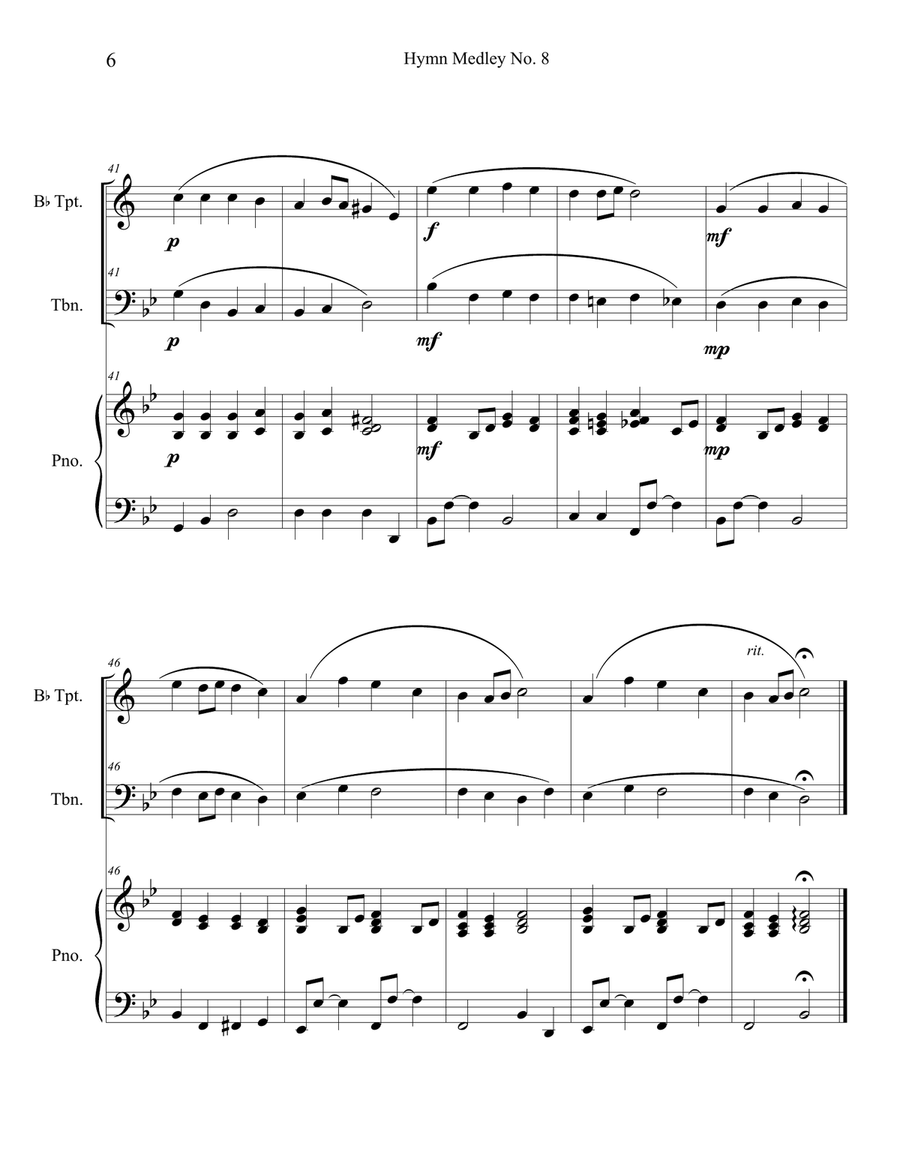 Hymn Medley No. 8 (Trumpet and Trombone Duet with Piano Accompaniment) Brass Duet scores gallery preview page 6