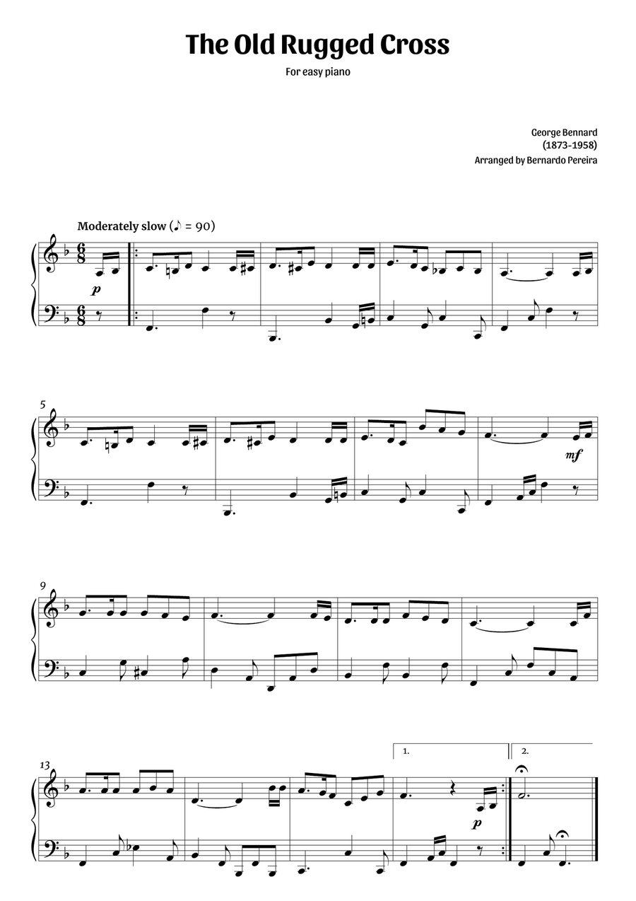 The Old Rugged Cross (easy piano in F major – clean sheet music) Easy Piano scores gallery preview page 1