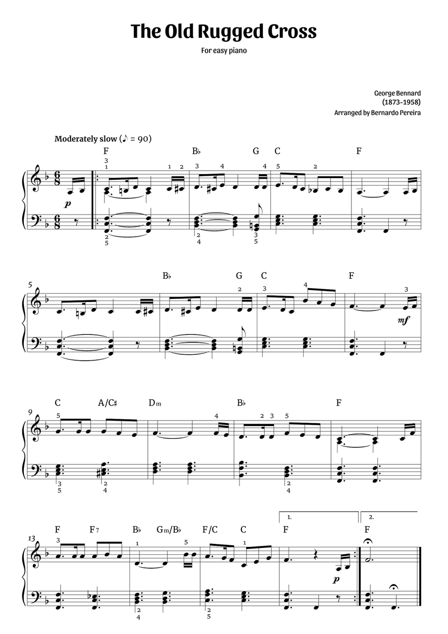 The Old Rugged Cross (easy piano in F major – with chords) Easy Piano scores gallery preview page 1