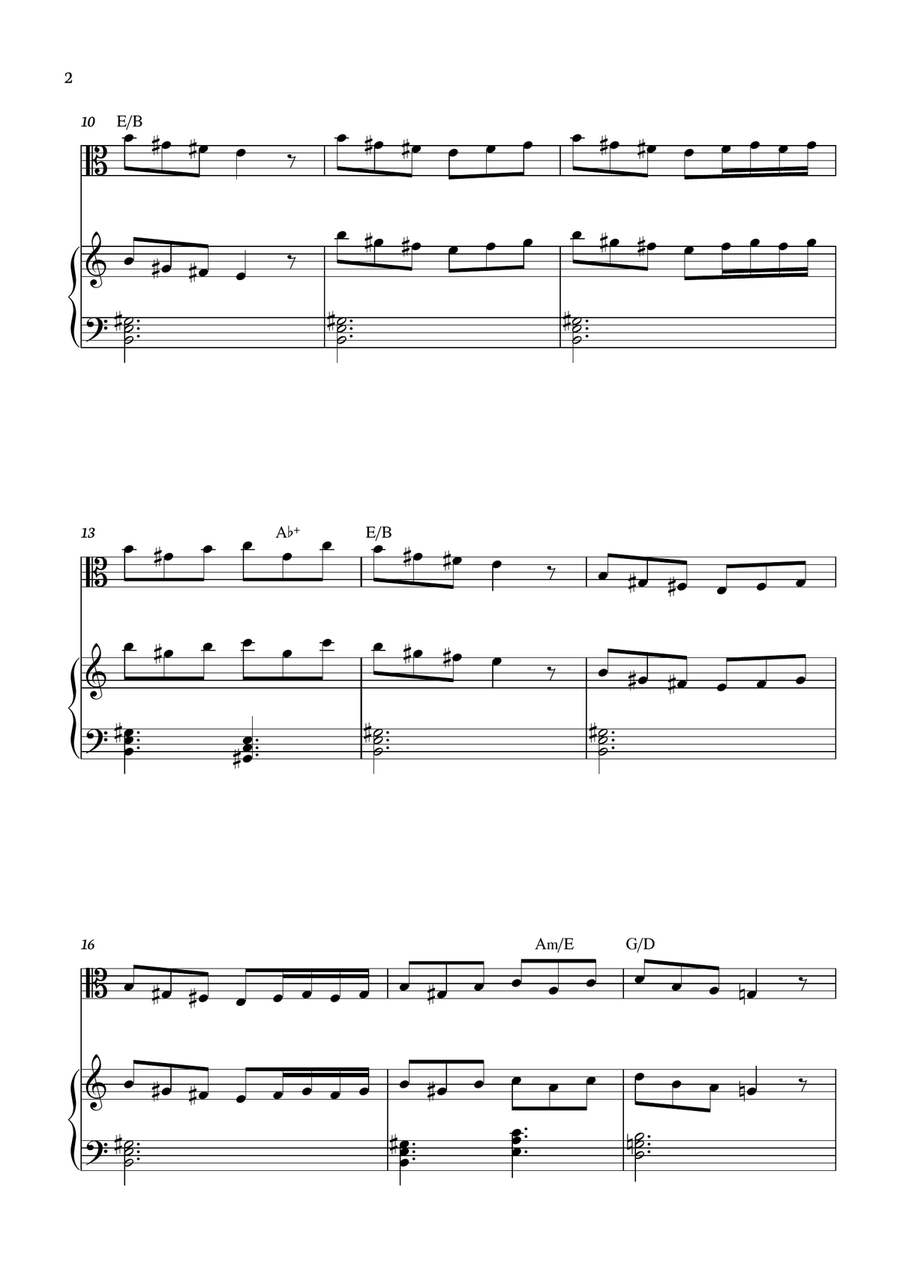 E. Grieg - Morning Mood - Peer Gynt Suite No. 1, Op. 46: for Viola with accompaniment and chords Viola scores gallery preview page 2