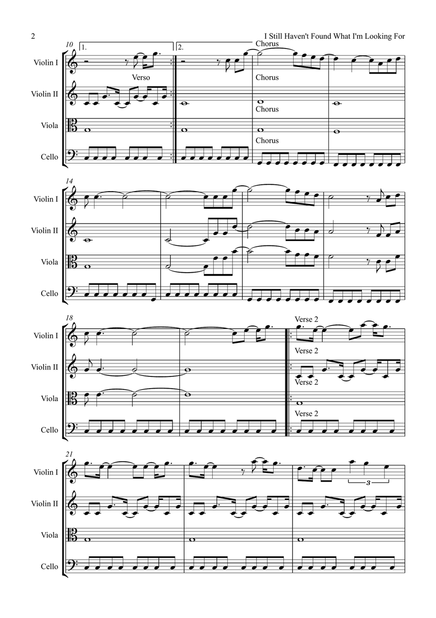 I Still Haven't Found What I'm Looking For String Quartet scores gallery preview page 2
