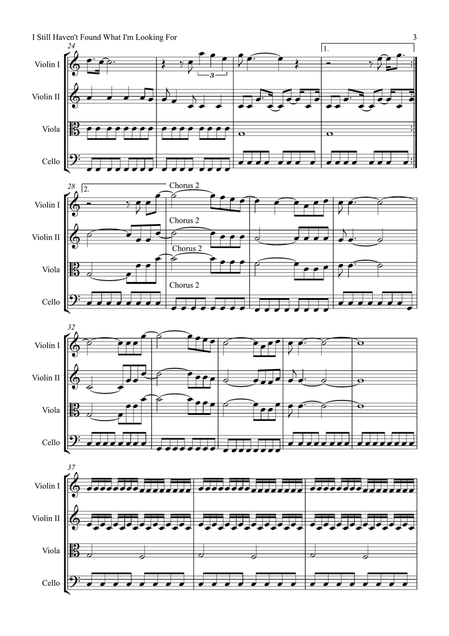 I Still Haven't Found What I'm Looking For String Quartet scores gallery preview page 3