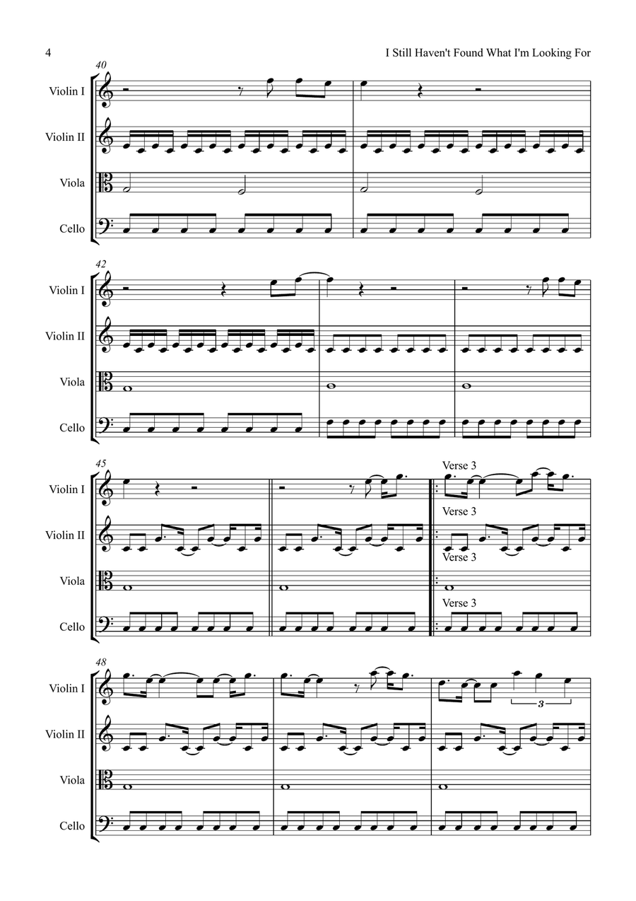 I Still Haven't Found What I'm Looking For String Quartet scores gallery preview page 4