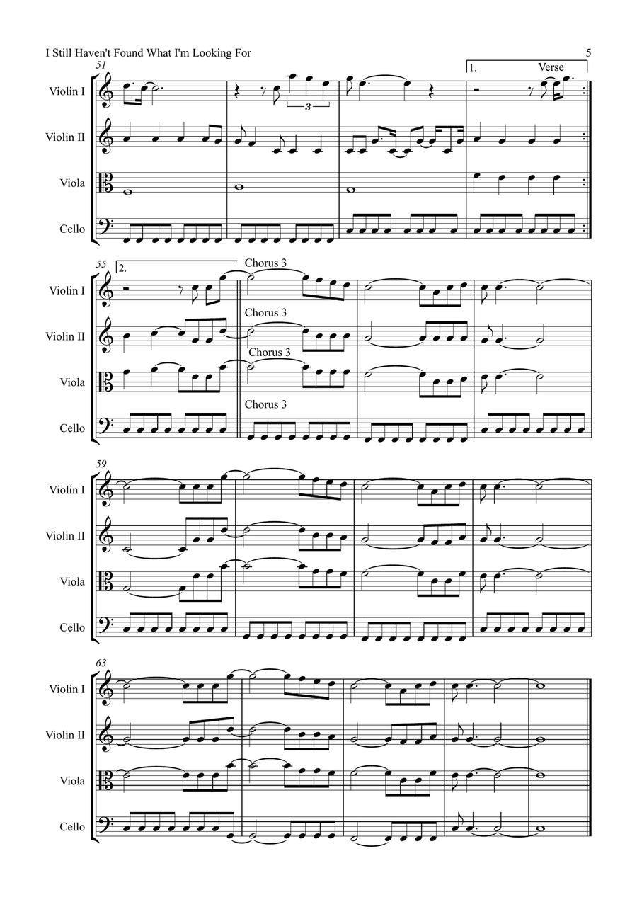 I Still Haven't Found What I'm Looking For String Quartet scores gallery preview page 5
