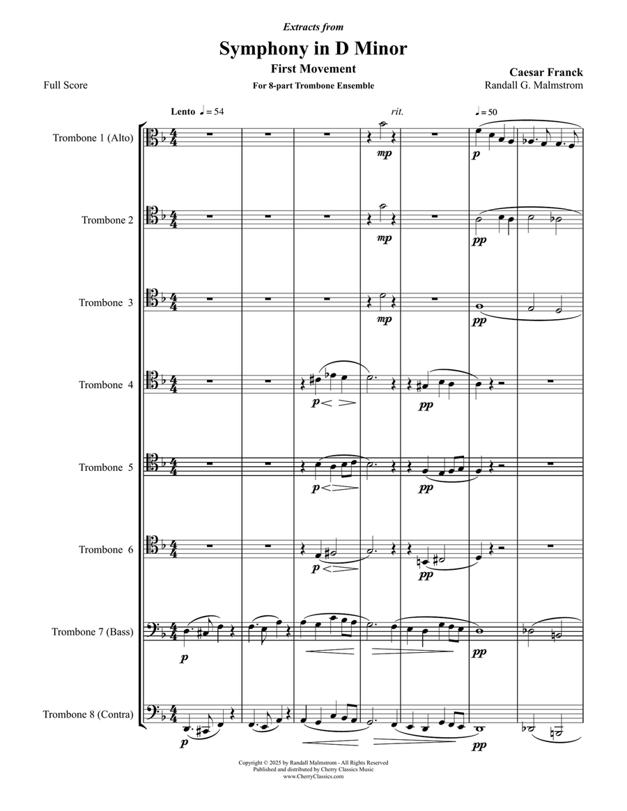 Symphony in D minor First Movement for 8-part Trombone Ensemble Trombone scores gallery preview page 1