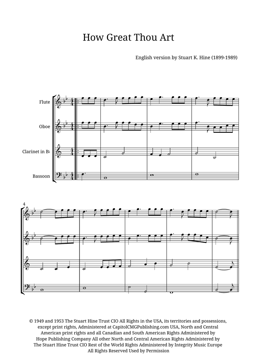 How Great Thou Art Woodwind Quartet scores gallery preview page 1