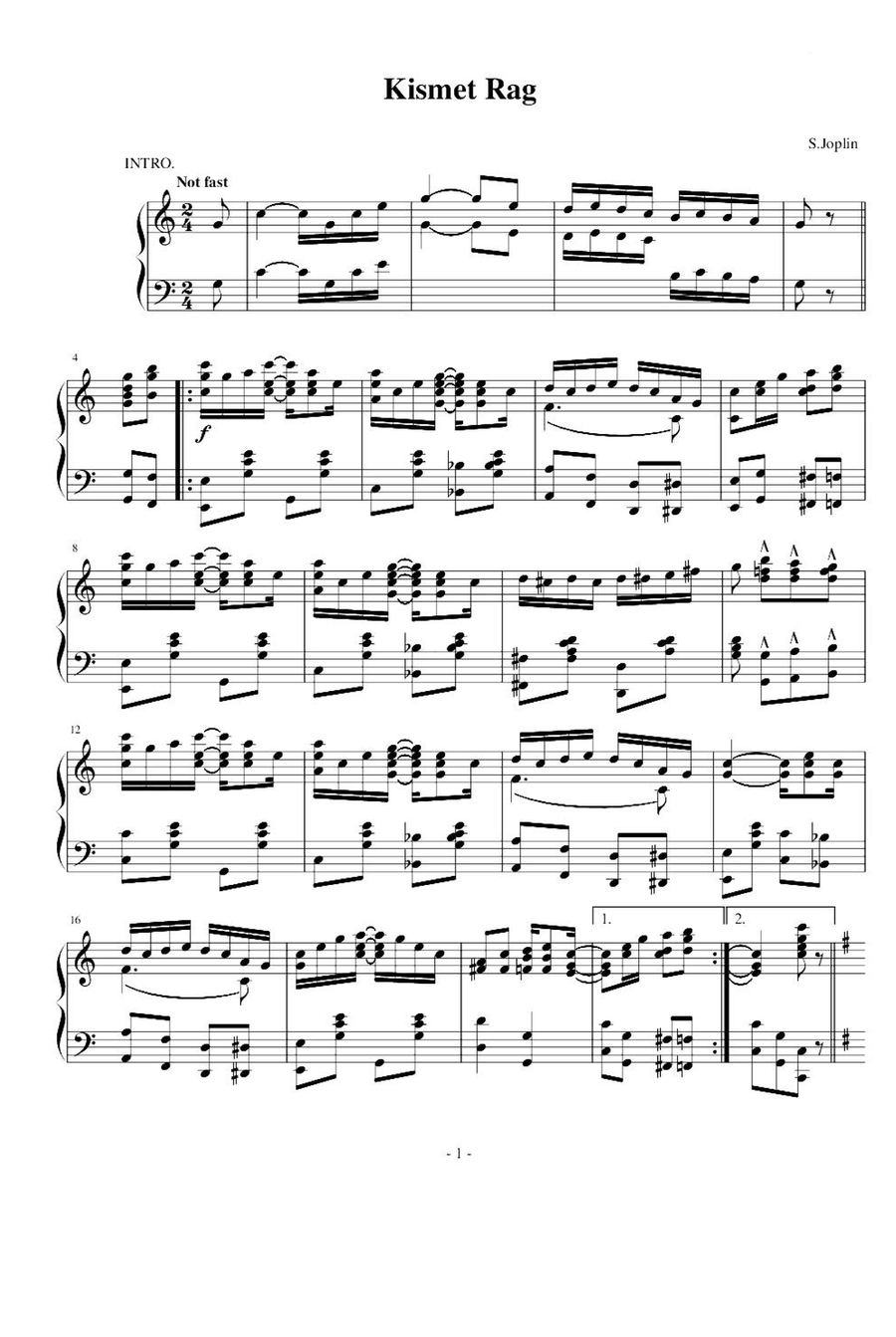 Kismet Rag - Scott Joplin Piano Solo scores gallery preview page 1
